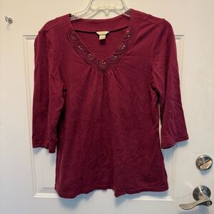 Christopher & Banks Maroon Long Sleeve Top with Embroidered Detail